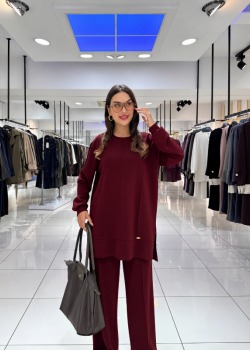 Oysho Puf Kumaş Tesettür Alt Üst Takım Bordo
